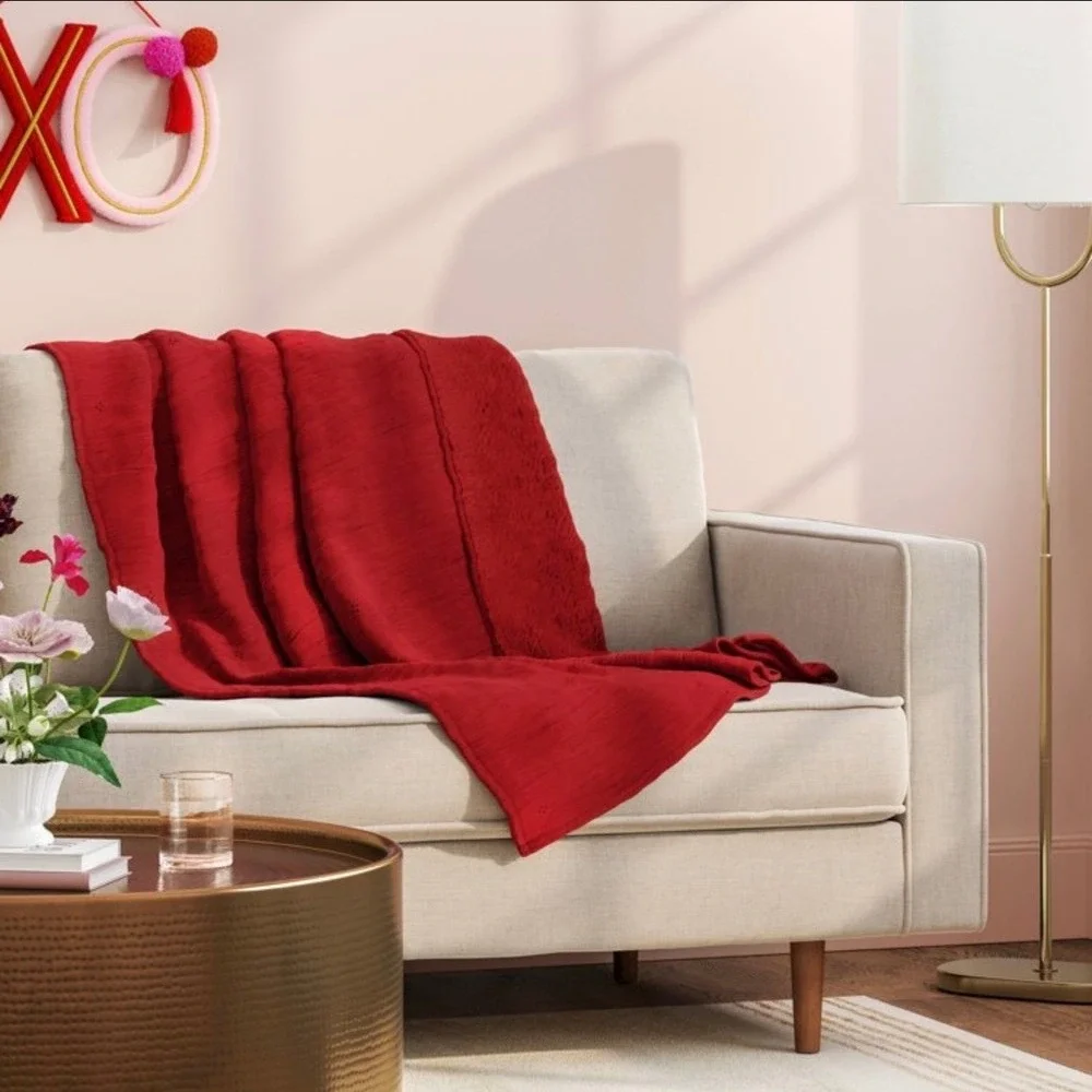 Threshold Red Textured Throw Blanket 50x60 Plush Sherpa Lining‎ Machine Washable